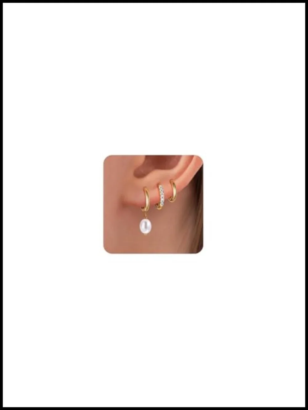14K Gold Plated Surgical Steel Small Hoop Earrings Set Triple Cubic Zirconia